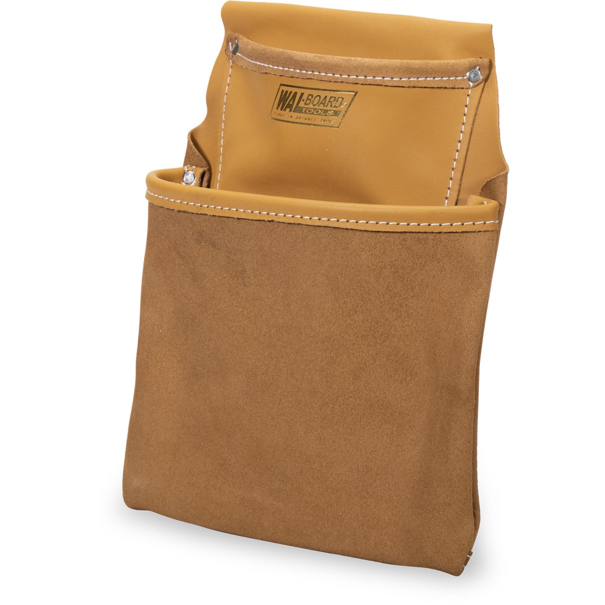 Wal-Board 2-Pocket Flat Nail Bag — Heavy-Gauge Leather, Riveted and Stitched Seams, Model# 016-029